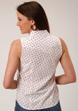 Roper Womens Sleeveless Snap White And Red Floral Print Western Shirt - Roper