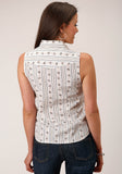Roper Womens Sleeveless Snap Brown And Blue Wallpaper Stripe Western Shirt - Roper