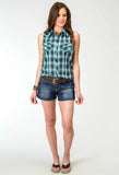 Roper Womens Sleeveless Snap Ocean Plaid Western Shirt - Roper