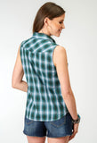 Roper Womens Sleeveless Snap Ocean Plaid Western Shirt - Roper