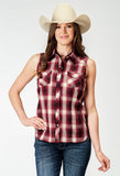 Roper Womens Sleeveless Snap Red Plaid Western Shirt - Roper