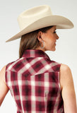 Roper Womens Sleeveless Snap Red Plaid Western Shirt - Roper