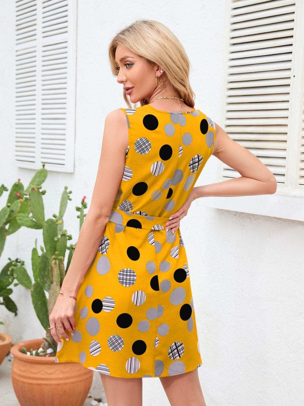 Tied Polka Dot V-Neck Dress - Trendsi - Flyclothing LLC
