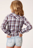 Roper Girls Long Sleeve Snap Wine Navy And White Plaid Western Shirt With Piping Contrast Yokes And Applique - Roper