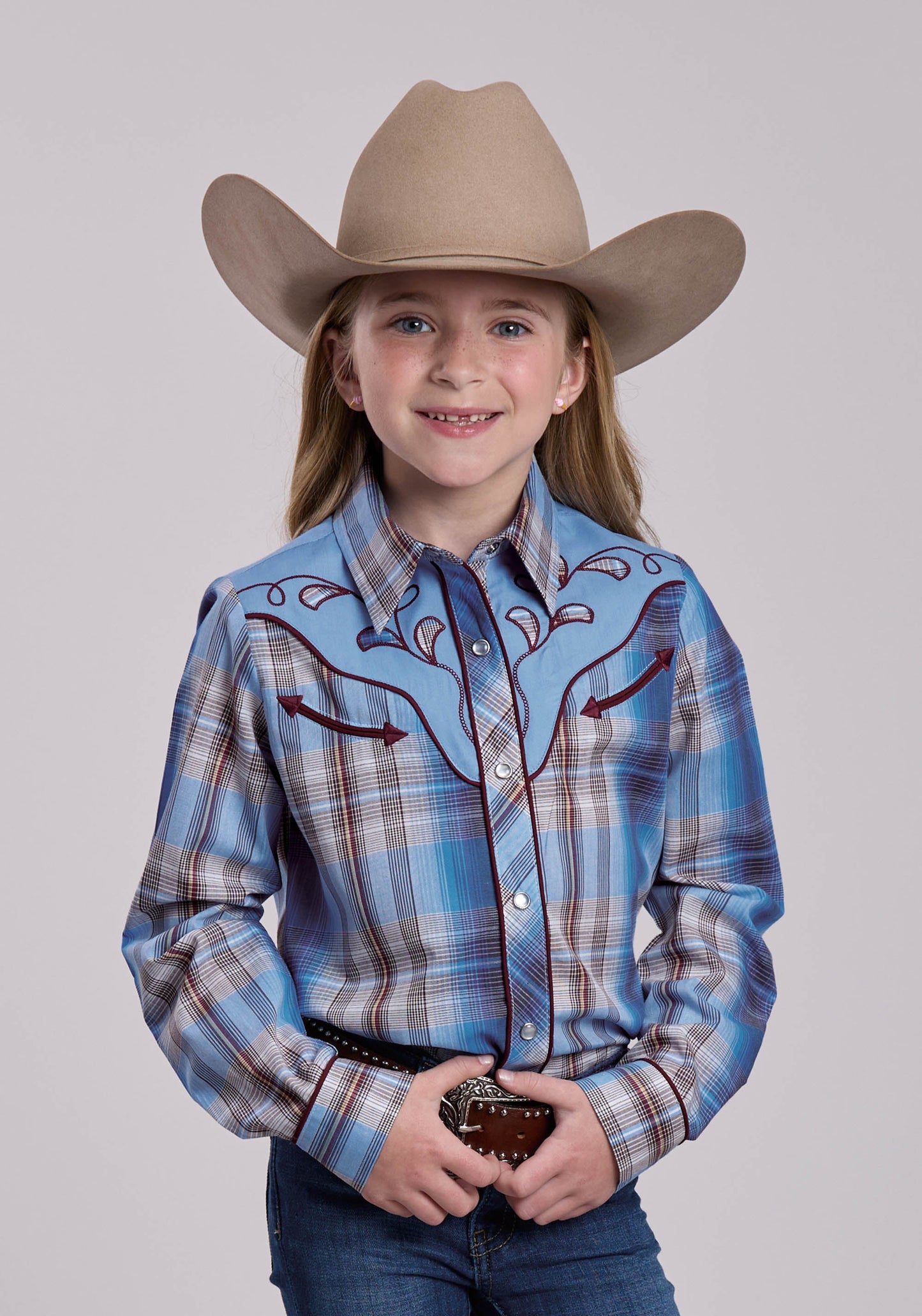 Girls Roper Madras Plaid Plaid Long Sleeve Snap Shirt