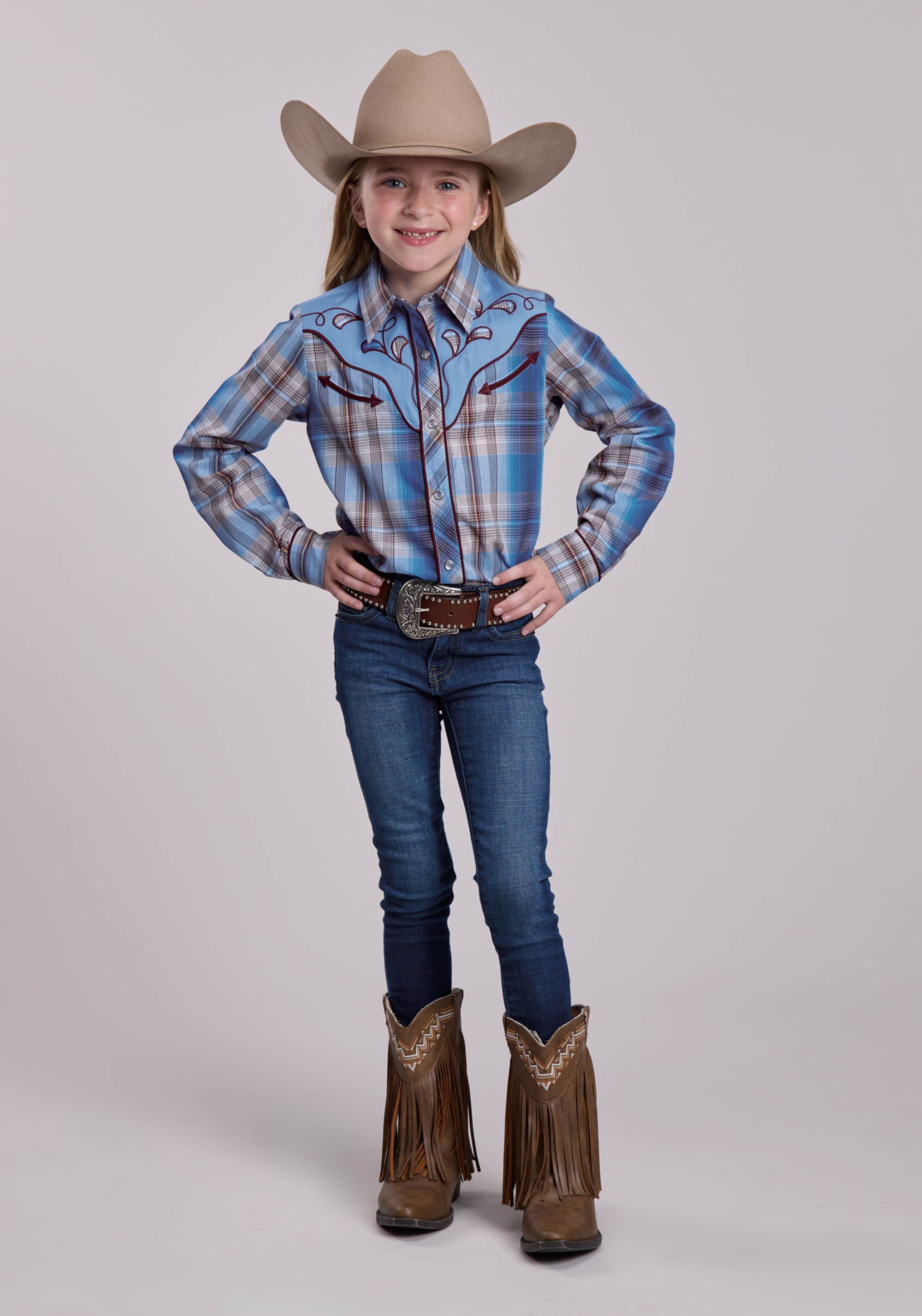 Girls Roper Madras Plaid Plaid Long Sleeve Snap Shirt