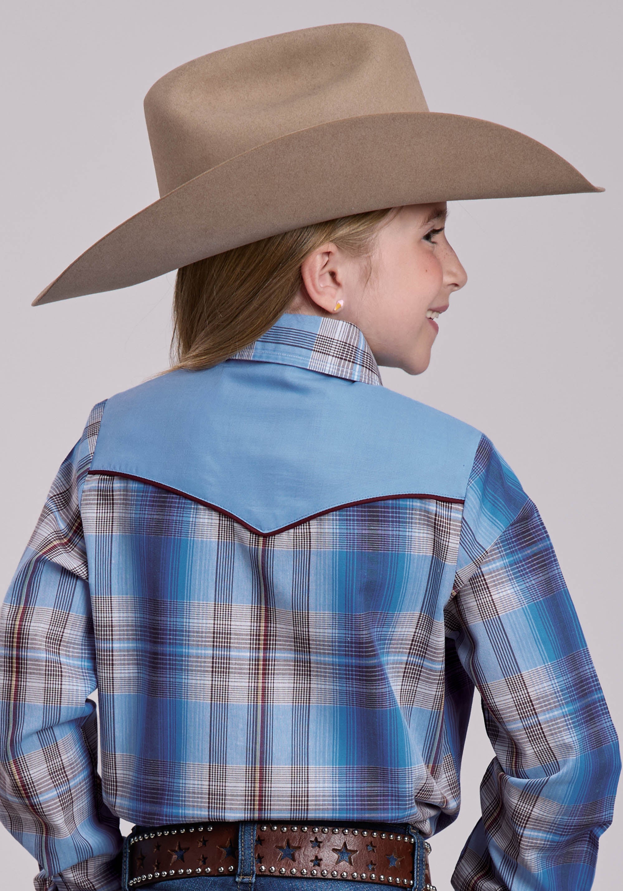 Girls Roper Madras Plaid Plaid Long Sleeve Snap Shirt