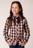 Roper Girls Long Sleeve Snap Wine Black Cream Plaid Western Shirt With Piping And Applique On Yokes - Roper