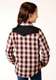 Roper Girls Long Sleeve Snap Wine Black Cream Plaid Western Shirt With Piping And Applique On Yokes - Roper