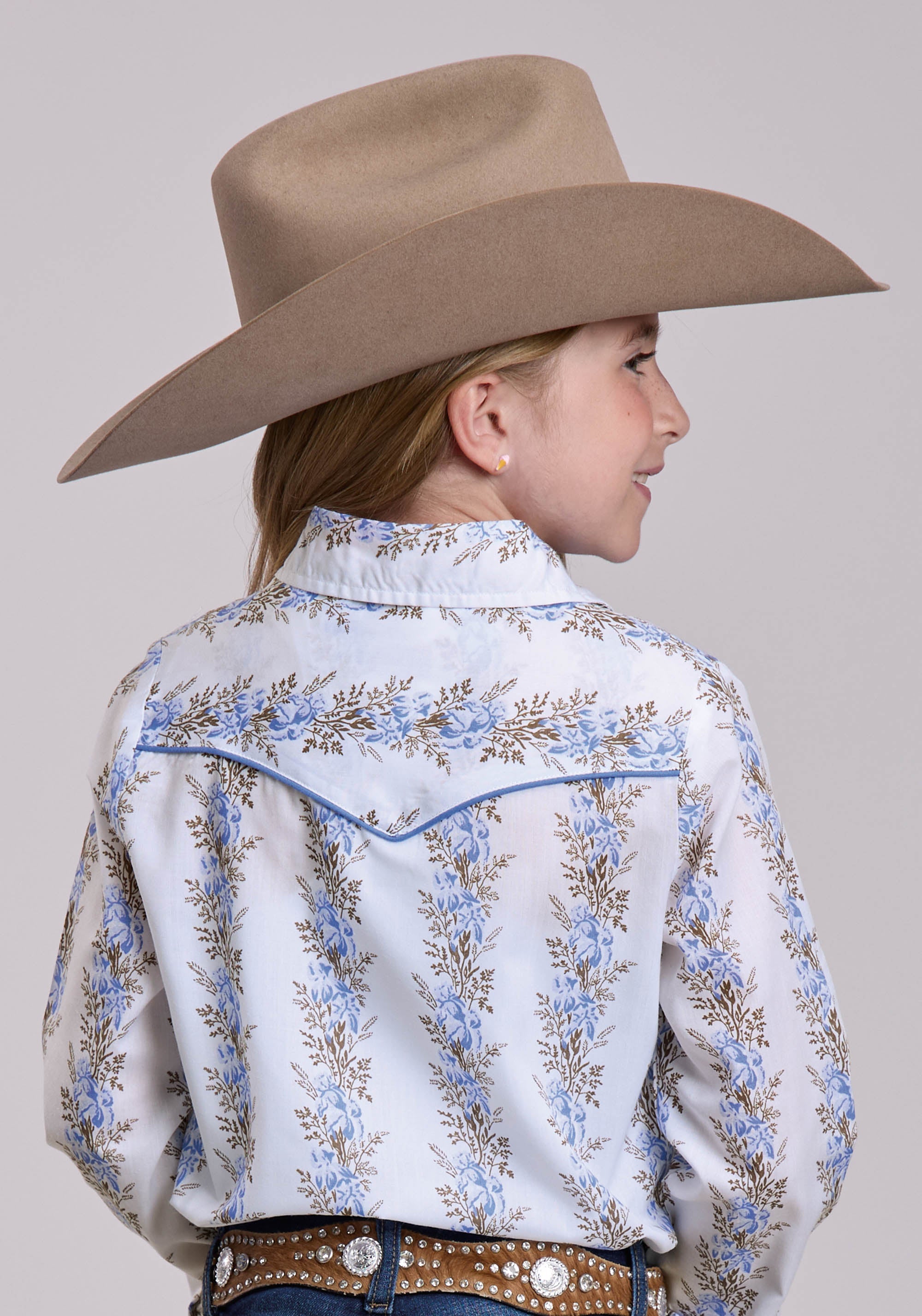 Girls Roper Floral Stripe Long Sleeve Snap Shirt