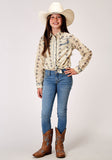 Roper Girls Long Sleeve Snap Floral Stripe Western Shirt With Solid Piping On Front And Back Yokes Smile Pockets - Roper