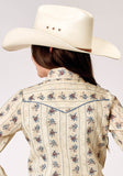 Roper Girls Long Sleeve Snap Floral Stripe Western Shirt With Solid Piping On Front And Back Yokes Smile Pockets - Roper