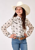 Roper Girls Long Sleeve Snap Vintage Floral Western Shirt With Solid Piping On Front And Back Yokes Smile Pockets - Roper