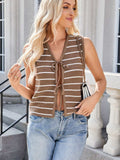 Tie Front Striped Knit Vest - Trendsi - Flyclothing LLC