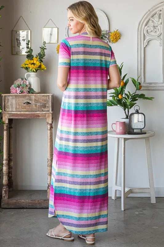 Heimish Full Size Striped Short Sleeve Maxi Tee Dress Plus Size - Trendsi - Flyclothing LLC