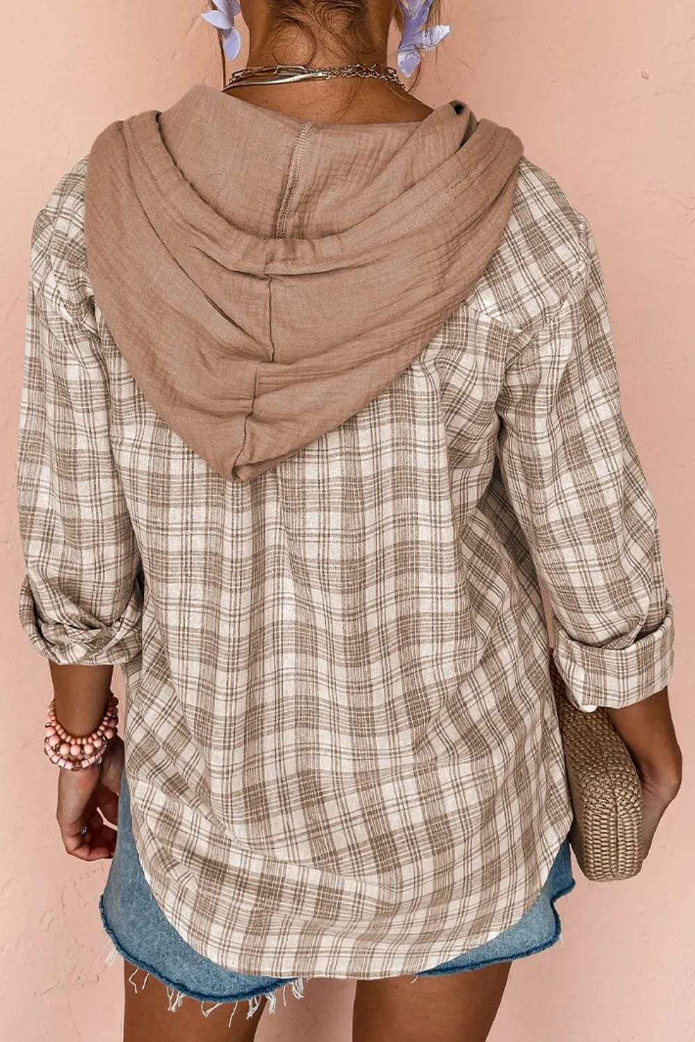 Drawstring Button Up Hooded Jacket - Trendsi - Flyclothing LLC