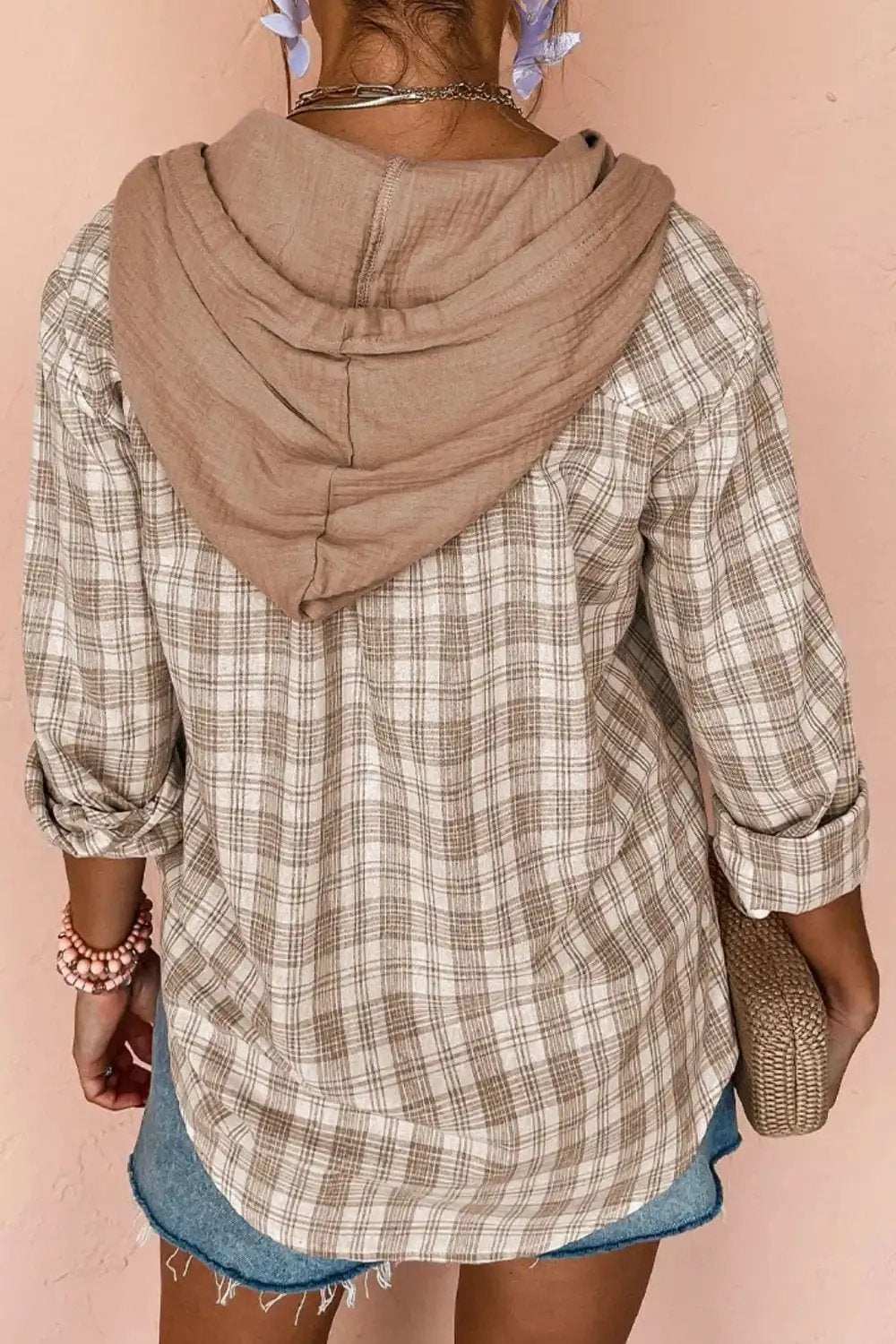 Drawstring Button Up Hooded Jacket - Trendsi - Flyclothing LLC