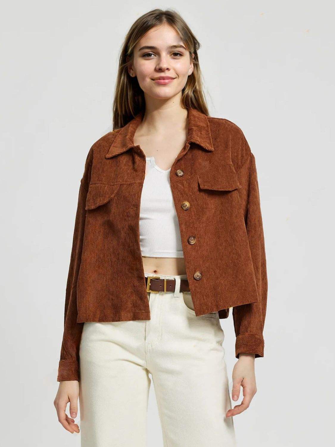 Button Up Long Sleeve Jacket - Trendsi - Flyclothing LLC