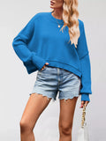 Round Neck Dropped Shoulder Sweater - Trendsi - Flyclothing LLC