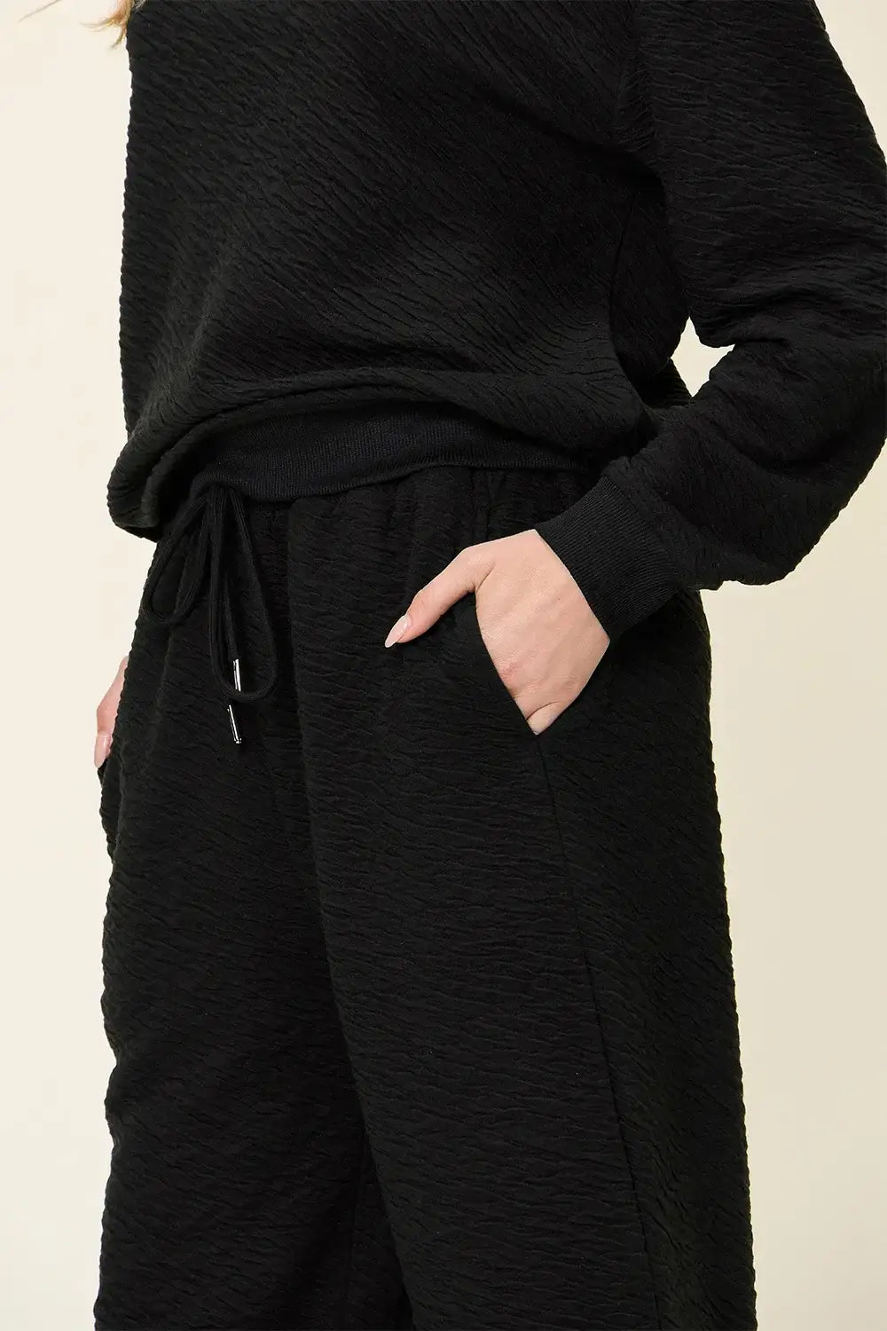 Double Take Full Size Texture Long Sleeve Top and Pants Set - Trendsi - Flyclothing LLC