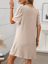 Textured Round Neck Short Sleeve Mini Dress - Trendsi - Flyclothing LLC