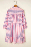 Striped Collared Neck Long Sleeve Mini Shirt Dress - Trendsi - Flyclothing LLC