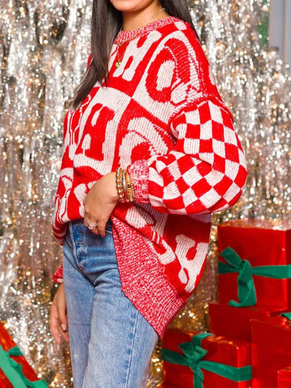 Letter Round Neck Long Sleeve Sweater - Trendsi - Flyclothing LLC