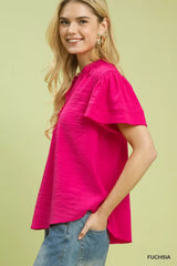 Umgee Seersucker Short Sleeve Top with Lace Trim - Trendsi - Flyclothing LLC