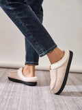 Contrast Round Toe Flat Slippers - Trendsi - Flyclothing LLC