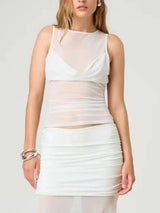 Ruched Round Neck Tank - Trendsi - Flyclothing LLC
