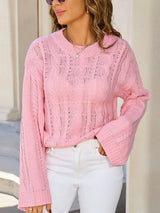 Cable Knit Long Sleeve Sweater - Trendsi - Flyclothing LLC