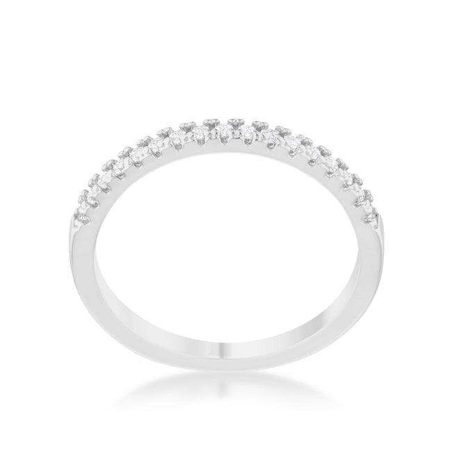 0.11ct CZ Rhodium Plated Classic Band Ring With Round Cut Cubic Zirconia In A Pave Setting - JGI
