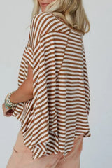 Stripe Batwing Sleeve Round Neck Oversized Top - Trendsi - Flyclothing LLC