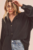 Aemi + Co Raw Edge Exposed Seam Collared Neck Long Sleeve Shirt - Trendsi