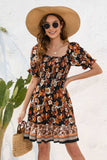 Printed Square Neck Short Sleeve Dress - Trendsi - Flyclothing LLC