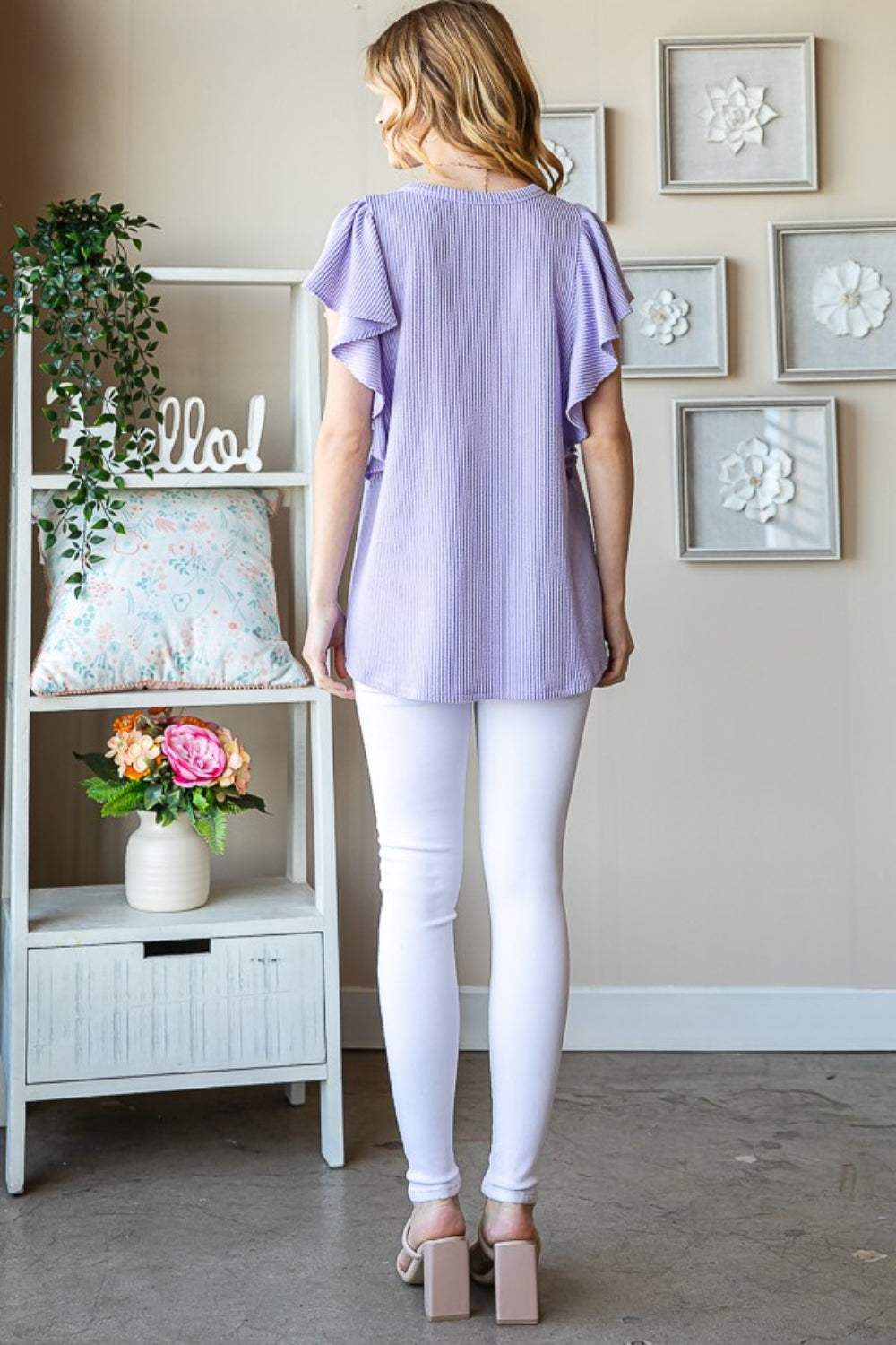 Heimish Full Size Ruffled Sleeve Ribbed Top - Trendsi - Flyclothing LLC