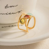 18K Gold-Plated Gemstone Open Cuff Ring - Trendsi