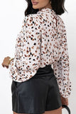 Printed Mock Neck Balloon Sleeve Blouse - Trendsi