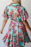 Abstract Print Lace-Up High Waist Buttoned Mini Dress - Trendsi