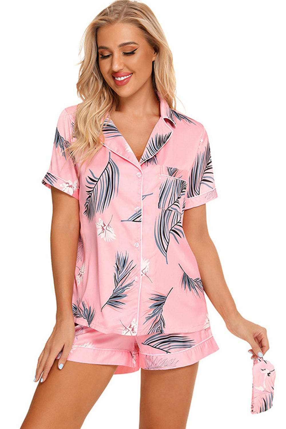 Printed Button Up Short Sleeve Top and Shorts Lounge Set - Trendsi - Flyclothing LLC