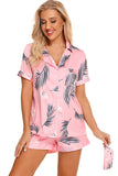 Printed Button Up Short Sleeve Top and Shorts Lounge Set - Trendsi