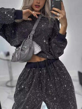 Rhinestone Long Sleeve Top and Pants Set - Trendsi - Flyclothing LLC