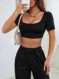 Square Neck Short Sleeve T-Shirt - Trendsi