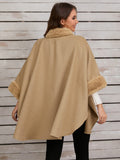 Fuzzy Trim Long Sleeve Poncho - Trendsi