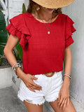 Round Neck Flounce Sleeve Blouse - Trendsi - Flyclothing LLC