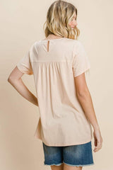 Cotton Bleu by Nu Label Eyelet Round Neck Short Sleeve T-Shirt - Trendsi - Flyclothing LLC