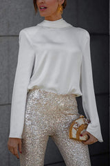Backless Cowl Neck Long Sleeve Blouse - Trendsi - Flyclothing LLC