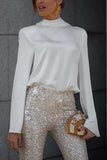 Backless Cowl Neck Long Sleeve Blouse - Trendsi - Flyclothing LLC
