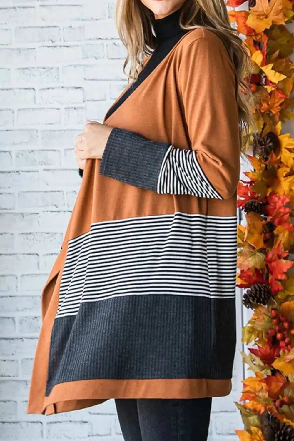 Striped Open Front Long Sleeve Cover Up - Trendsi - Flyclothing LLC