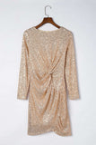 Sequin Knot Round Neck Long Sleeve Mini Dress - Trendsi - Flyclothing LLC
